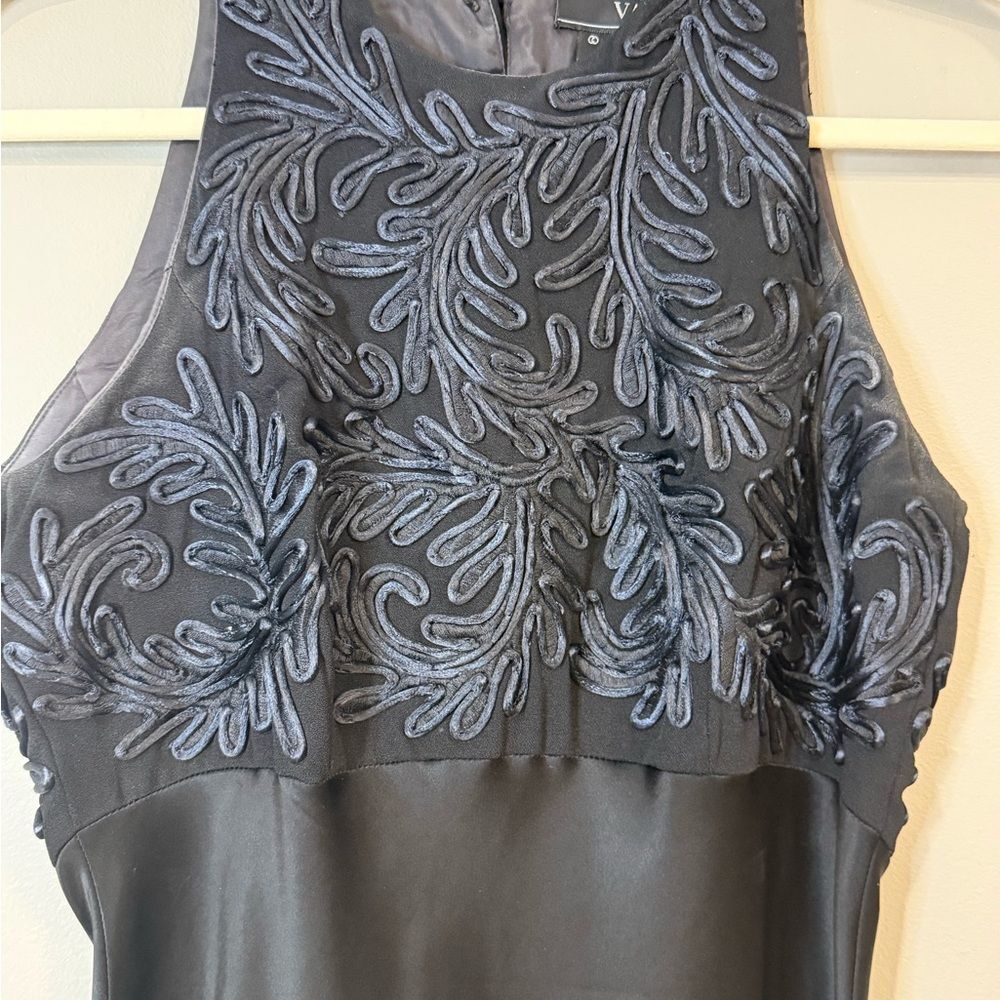 Carmen Marc Valvo vintage Black Maxi Dress with high neck collar and vine detail - Picture 3 of 7